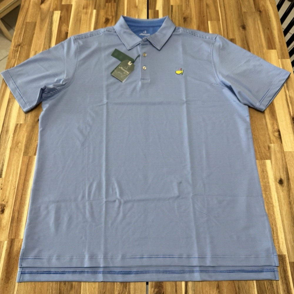 Masters Tech Polo Shirt Mens 2XL Blue Striped Performance Golf Stretch NWT